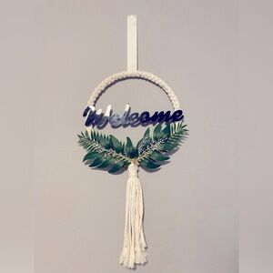 Macrame Hanging Welcome Wreath With Ribbon & Tassel